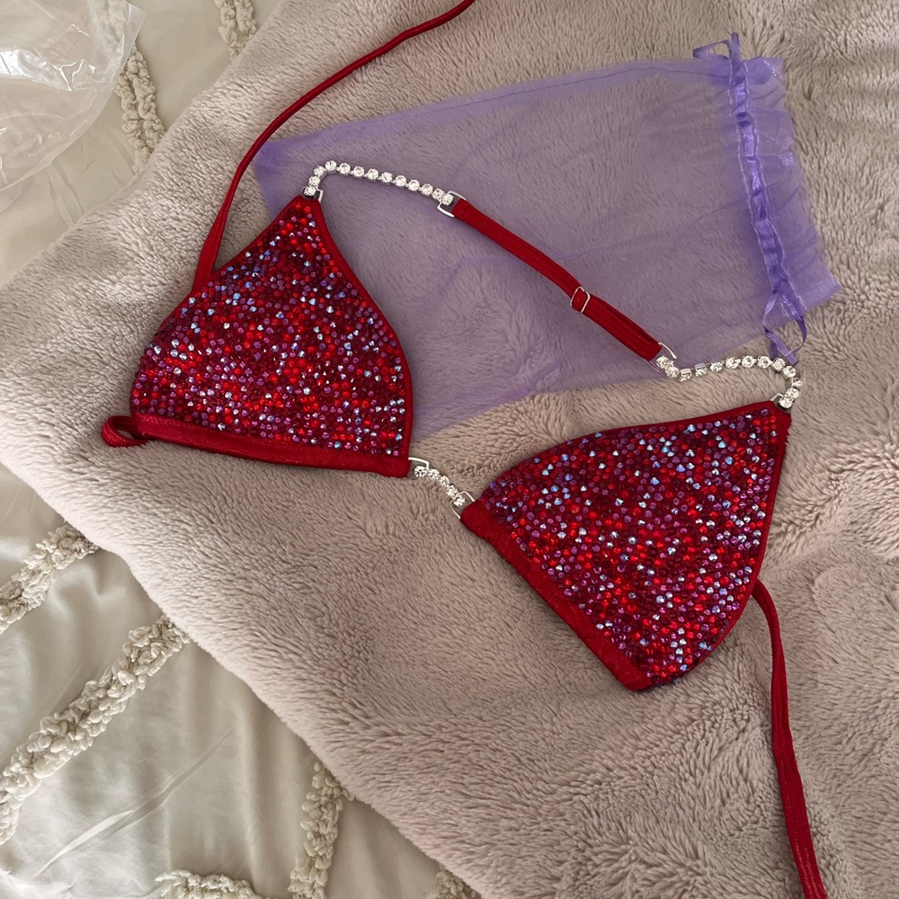 Angel Competition Bikini Red Bikini with Rhinestone Straps
